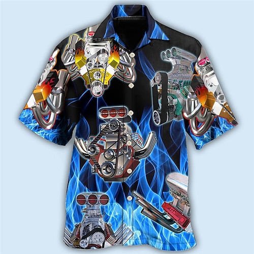 

Hombre Camisa camisa hawaiana Estampados Máquina Collar Cubano Azul Piscina Exterior Casual Manga Corta Estampado Ropa Deportes Moda Ropa de calle Design