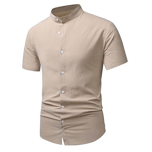

Per uomo Classico Informale Camicia Standard Manica corta Colletto alla coreana Tinta unica Misto cotone e lino Nero Bianco Blu marino scuro 2023