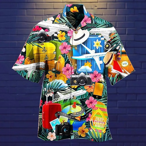 

Homens Camisa Social Camisa havaiana Floral Estampas Abstratas Avião Aberto para a Lateral Preto Amarelo Verde Claro Vermelho Azul / Branco Casual Havaiana Manga Curta Botão para baixo Imprimir Roupa