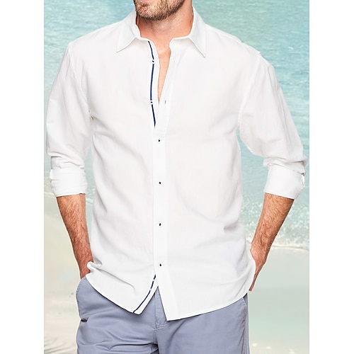 

Herre Skjorte Button Up skjorte Sommer skjorte Casual skjorte Hvid Langærmet Vanlig Knaphul Daglig Ferierejse Tøj Mode Afslappet Bekvem