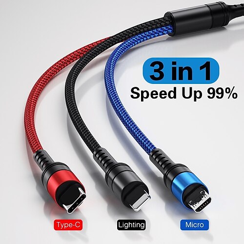 

3 in 1 USB-Schnellladekabel 5a max für iPhone/Samsung/Xiaomi-Telefone Schnellladekabel Typ C Micro-USB für Handy Ladekabel USB-C-Kabel Langlebiges Kabel als kleines Geschenk für Freunde