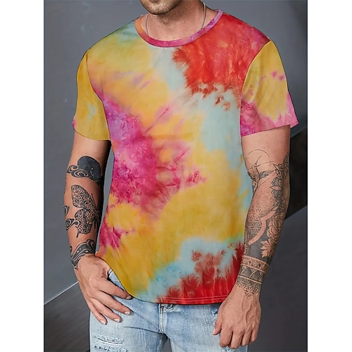 

Herre T-shirt Tee Top Batikfarvet Rund hals Gade Ferierejse Kort Ærme Tøj Mode Designer Basale