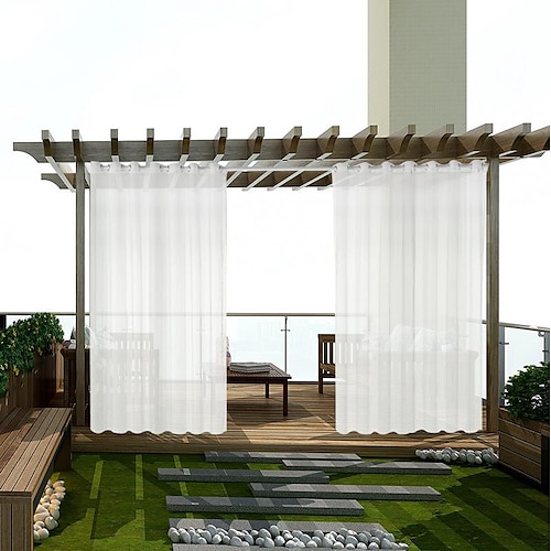 

Rideau extérieur imperméable à l'eau, rideaux de patio coulissants blancs, œillets de rideaux de pergola pour belvédère, balcon, porche, fête, hôtel, 1 panneau