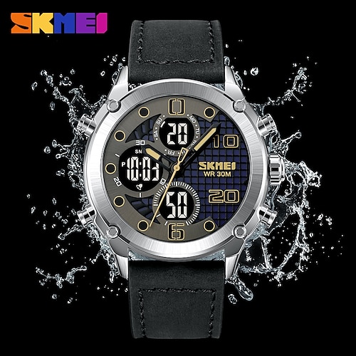 

Reloj de tendencia multifunción skemi tres veces con pantalla doble, resistente al agua, luminoso, con cuenta regresiva, reloj electrónico para hombre 1975