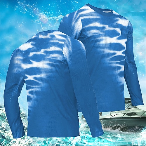 

Men's Fishing Shirt Outdoor Long Sleeve UV Protection Breathable Lightweight Quick Dry Sweat wicking Top Summer Spring Outdoor Fishing Blue