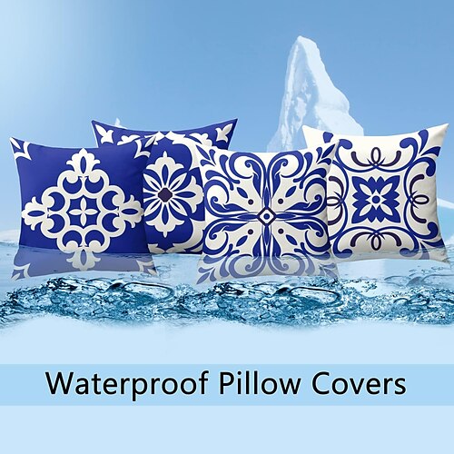 

Outdoor Waterproof Pillow Cover 1pc Geometric Blue for Patio Garden Sofa Couch Livingroom