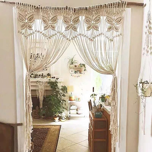 

Cortinas de macramé boho, cortina de puerta corredera, decoración de tapiz bohemio tejido, privacidad de cortina exterior de cenefa, decoración de boda en patio, separador de ambientes para pérgola,