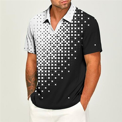 

Per uomo POLO Camicia da golf Golf Stampe astratte Geometria A V Bianco Verde Esterno Strada Maniche corte Stampa Abbigliamento Sportivo Di tendenza Streetwear Originale