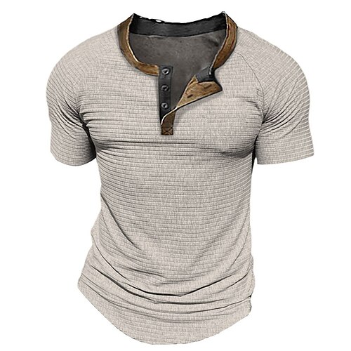 

Herre Henly-skjorte T-skjorte عادي Pit Strip Henley Gate Feriereise Kort Erme Knapp Klær Mote Designer Grunnleggende