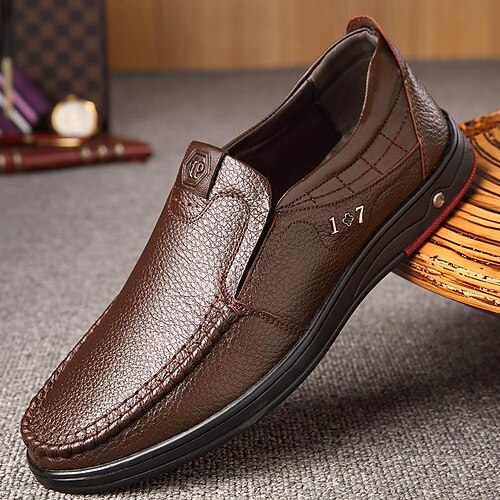 

Herren Loafer Slip On Leder-Loafer Geschäftlich Brautkleider schlicht Outdoor Täglich Wanderschuhe Leder Atmungsaktiv Schwarzer Plüsch Brauner Plüsch Brauner Hohlprofil Sommer Frühling