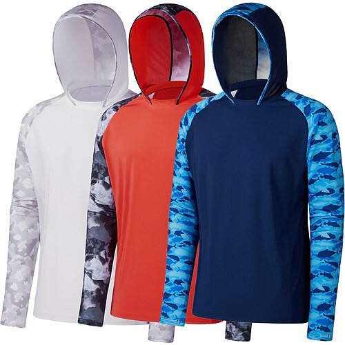 

Men's Hoodie Jacket Hooded Outdoor Long Sleeve UV Protection Breathable Lightweight Sweat wicking Quick Dry Top Summer Spring Outdoor Fishing Black White Red