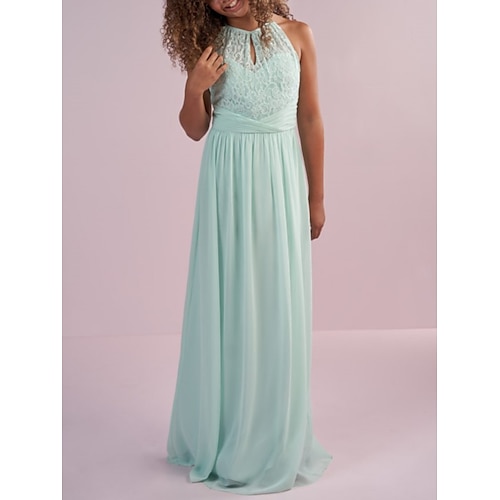 

A tubino Lungo Con decorazione gioiello Chiffon Estate Junior abiti da damigella d'onore e abiti Con Con ruche Schiena scoperta Abito da ospite per bambini 4-16 anni