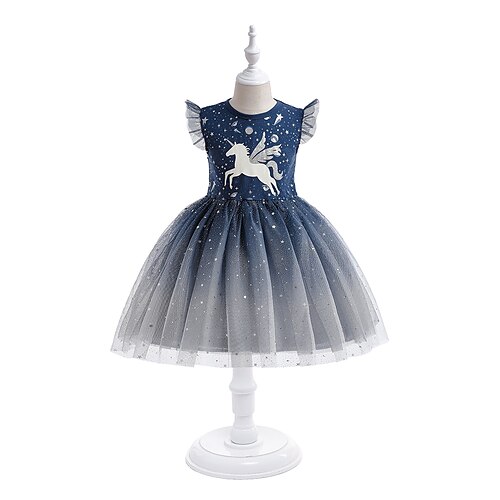 

Bambino Da ragazza Vestito da festa Animali Cielo stellato Vestito da festa Al ginocchio Vestito Prestazioni Retato Girocollo Manica corta Adorabile Vestito 3-10 anni Estate Blu
