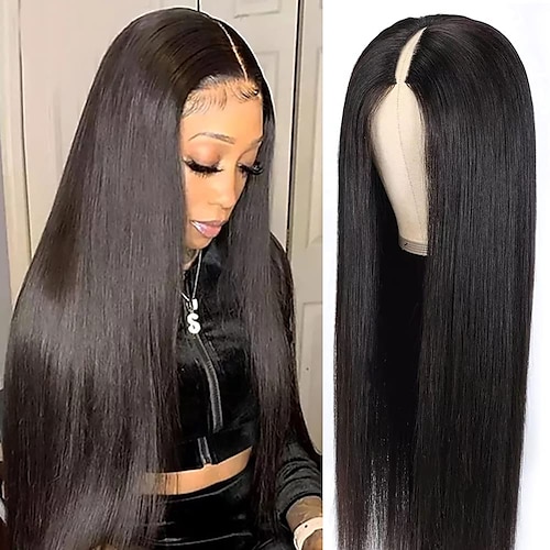 

v parte parrucche capelli umani lisci parrucche brasiliane dei capelli umani per le donne nere aggiornamento parrucche parte u no lasciare fuori nessuna cucitura senza colla 150% densità colore