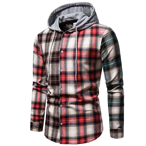 

Per uomo Camicia Sovracamicia Nero Rosso Manica lunga A quadri Bavero Primavera & Autunno Esterno Giornaliero Abbigliamento Tasche