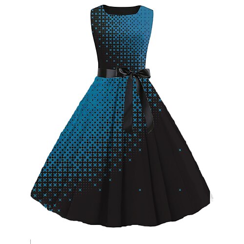 

Per donna Retrò Stile anni '50 Abito vintage Vestito longuette Giornaliero Appuntamento Lacci Increspato Fantasia geometrica Girocollo Senza maniche Taglia piccola Estate Primavera 2023 Nero Vino S M
