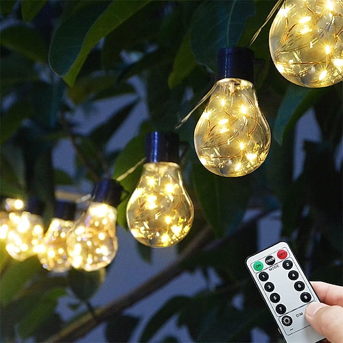 

14ft 20 Hanging Bulb 100 LED String Lights Battery 8 Modes Operated Vintage Commercial Battery Outdoor Lights for Indoor Outdoor Decorations Home Bedroom Patio Balcony Christmas Party