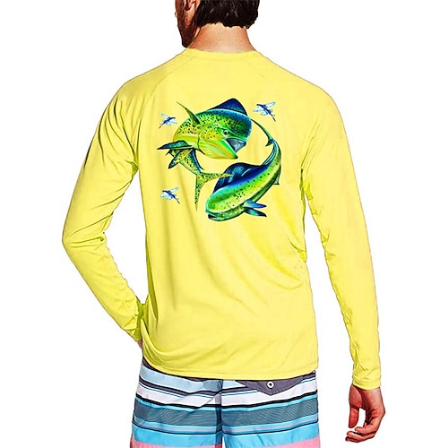 Men's Fishing Shirt Outdoor Long Sleeve UPF50+ UV Protection Breathable  Quick Dry Lightweight Top Summer Spring Outdoor Fishing Yellow Pink Blue  2024 - $17.99