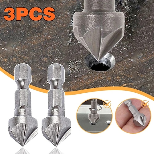 

3pcs gambo esagonale a sei lame strumento di smussatura acciaio al carbonio sabbiatura coltello smussatura lavorazione del legno apri foro svasatore