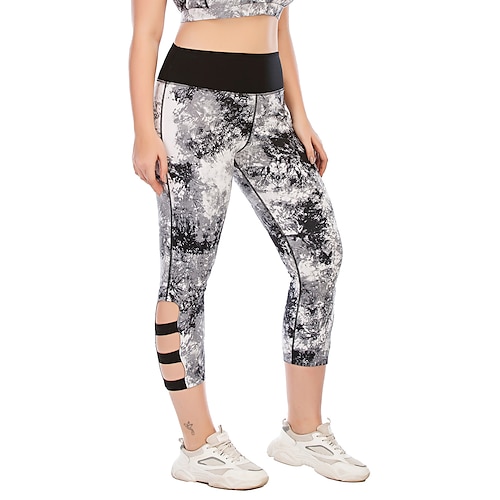 

Dame Yoga Bukser Capri Tights Udskæring Mavekontrol Balleløft Høj Talje Yoga Fitness Gym Træning Capri Tights Underdele camouflage SortGrå Plusstørrelser Sport Sportstøj Høj Elasticitet Tynde