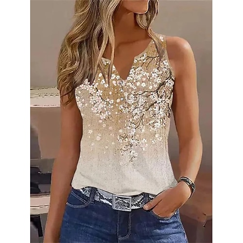 

Damen Tank Top Weiß Khaki Blumen Buchstabe Bedruckt Ärmellos Casual Festtage Basic V Ausschnitt Standard Blume S