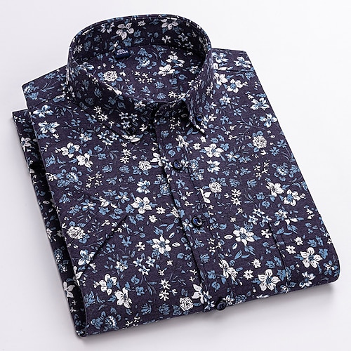 

Hombre Camisa para Vestido Negro Azul Marino Oscuro Azul Marino Manga Corta Flor / Plantas Cuello Camisero Primavera verano Ropa Cotidiana Cita Ropa