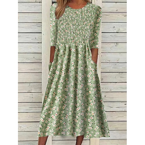 

Women's Floral Ditsy Floral Ruched Pocket Crew Neck Midi Dress Daily Vacation Half Sleeve Summer Spring