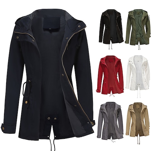 

cerniera anteriore leggera delle donne giacca a vento anorak di utilità solida giacca con cappuccio di grandi dimensioni moda manica lunga parka con cappuccio moto trench ragazza breve autunno inverno bomber giacca escursionismo arrampicata viaggio