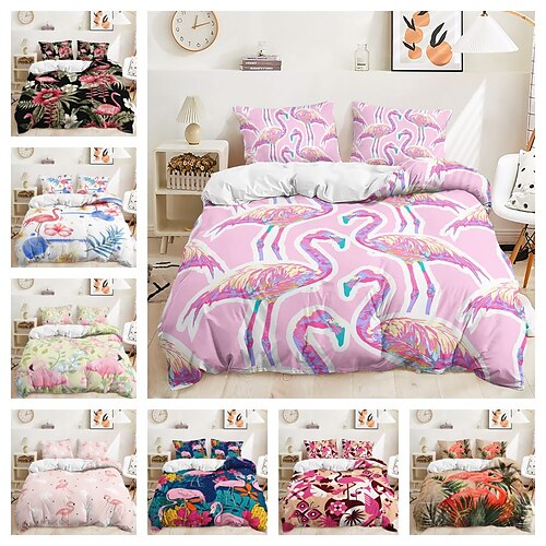 

Hot Summer Flamingo Pattern 3-Piece Duvet Cover Bedding Sets Comforter Cover with 1 Duvet Cover or Coverlet,1Sheet,2 Pillowcases for Double/Queen/King(1 Pillowcase for Twin/Single)