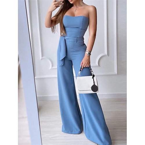 

Women's Jumpsuit Backless High Waist Solid Color Strapless Streetwear Party Street Regular Fit Sleeveless Blue S M L Summer