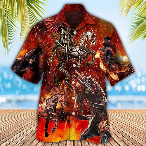 

Homens Camisa Social Camisa havaiana Cavalo Estampas Abstratas Labareda colar cubano Amarelo Vermelho Azul Cáqui Ao ar livre Casual Manga Curta Imprimir Roupa Esportes Moda Roupa de rua Designer