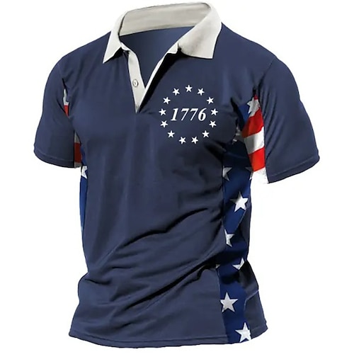 

Herre Button Up Poloer Lapel Polo POLO T-skjorte Golf skjorte Bokstaver Grafiske trykk Aftæpning Blå utendørs Gate Kort Erme Trykt mønster Klær Sport Mote Gatemote Designer