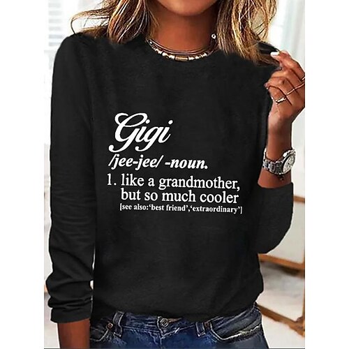 

Damen T Shirt Schwarz Weiß Rosa Buchstabe Bedruckt Langarm Täglich Wochenende Basic Rundhalsausschnitt Standard Farbe S