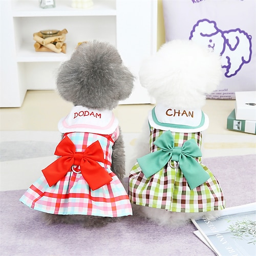 

Chien Chat Robe Tartan Nœud papillon Adorable Doux Extérieur Quotidien Vêtements pour Chien Vêtements pour chiots Tenues De Chien Doux Rouge Vert Costume pour fille et garçon chien Polyester Coton XS