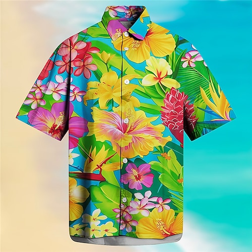 

Homme Chemise Chemise hawaïenne Floral Imprimés Photos Feuilles Col rabattu Noir Jaune Orange Vert Extérieur Plein Air Manches courtes Imprimer Vêtement Tenue Mode Vêtement de rue Design Flexible