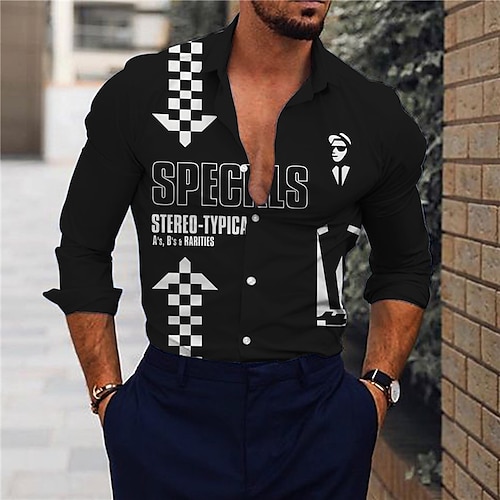 

Men's Shirt Letter Plaid / Check Graphic Prints Turndown Black Outdoor Street Long Sleeve Print Clothing Apparel Fashion Streetwear Designer Casual