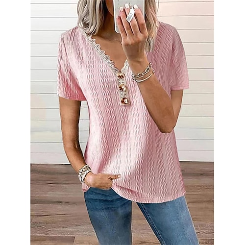 

Mujer Suéter de punto Puente Cable Tejer Botón Ajuste de encaje Color puro Escote en Pico Elegante Casual Exterior Diario Verano Primavera Negro Rosa S M L