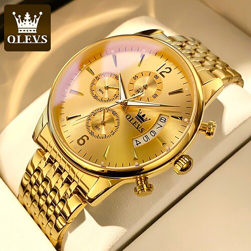 

OLEVS Men Quartz Watch Outdoor Luxury Casual Business Analog Wristwatch Luminous Calendar Chronograph Waterproof Stainless Steel Watch