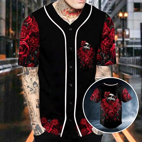 

Herre Baseball Jersey Baseball skjorte Åndbart Letvægt Svedreducerende Kortærmet Trøye Trøje Regulær Trykt Sommer Gym Træning Tennis Golf