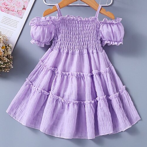 

Bambino Da ragazza Vestito Tinta unica Abito casual Sopra il ginocchio Vestito Esterno Girocollo Manica corta Attivo Vestito 3-7 anni Estate Bianco Rosso Viola chiaro