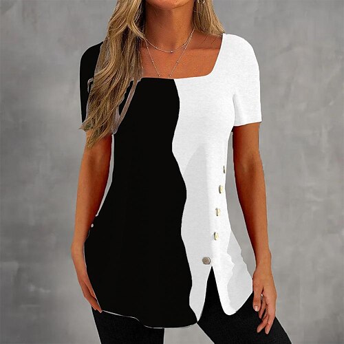 

Per donna maglietta Perle Nero Bianco Floreale Color Block Stampa Manica corta Per eventi Fine settimana Essenziale Squadrata Standard Floreale Pittura S