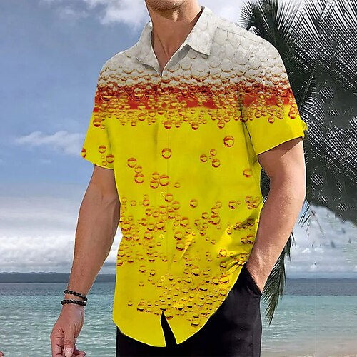 

Herre Skjorte Hawaii skjorte Grafiske tryk Øl Aftæpning Hvid Gul Blå udendørs Gade Kort Ærme Trykt mønster Tøj Mode Gade Designer Blødt