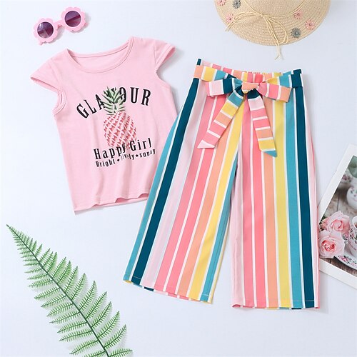 

2 pezzi Bambino (1-4 anni) Da ragazza Color Block Canotta e pantaloni Impostato Senza maniche Adorabile Informale 3-7 anni Estate Rosa