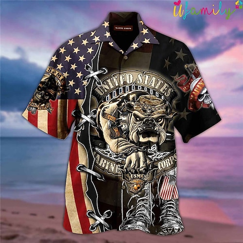 

Per uomo Camicia Camicia hawaiana Con cagnolino Stampe astratte Bandiera americana Collare cubano Nero Esterno Informale Manica corta Stampa Abbigliamento Sportivo Di tendenza Streetwear Originale