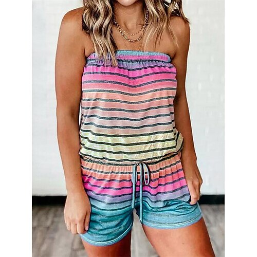 

Women's Romper Pocket Drawstring Tie Dye Strapless Streetwear Street Daily Regular Fit Sleeveless Pink Blue Dusty Blue S M L Summer