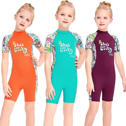 

Dive&Sail Da ragazza Costume Intero UPF50 Leggero Asciugatura rapida Manica corta Tessuto elasticizzato a 4 vie Costumi da bagno Zíper Traseiro Nuoto Surf Spiaggia Con stampe Estate