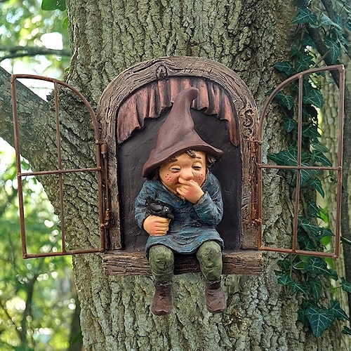

Yard Decorations, 1pc Garden Gnome Statue Ornaments, Gnome Out Of The Window Tree Decoration Garden Decoration Elf From The Door Tree Hugging Polyresin Ornaments Crafts For Christmas Indoor Outdoor