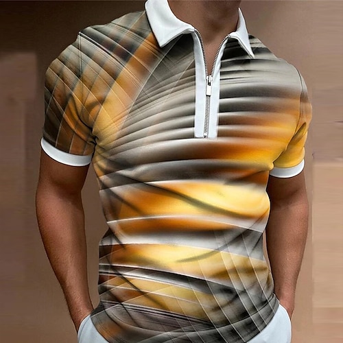 

Herre Zip Polo Revers polo POLO Trøje Golftrøje Hældning Grafiske tryk Geometri Aftæpning Gul udendørs Gade Kort Ærme Lynlås Trykt mønster Tøj Mode Designer Afslappet Åndbart