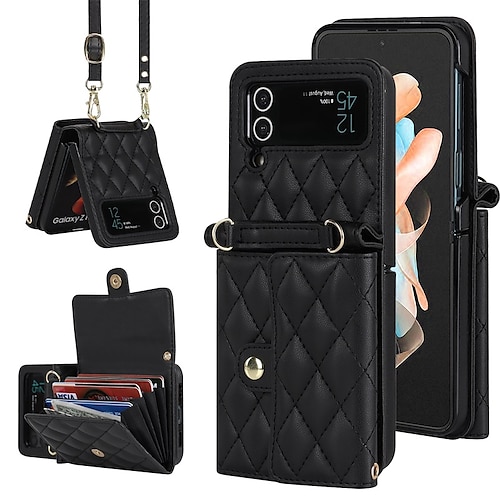 

Handy Hülle Handyhüllen Für Samsung Galaxy Brieftasche Kartenetui Z Flip 4 Z Flip 3 Tragbar Flipbare Hülle Geldbeutel Einfarbig TPU PU-Leder