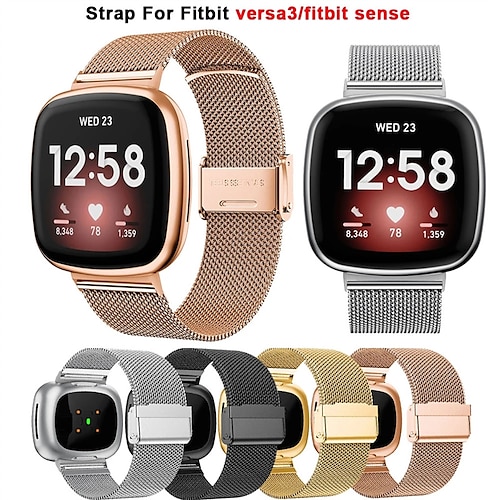 

Smart Watch Band Compatible with Fitbit Versa 3 Sense Stainless Steel Smartwatch Strap Mesh Milanese Loop Replacement Wristband